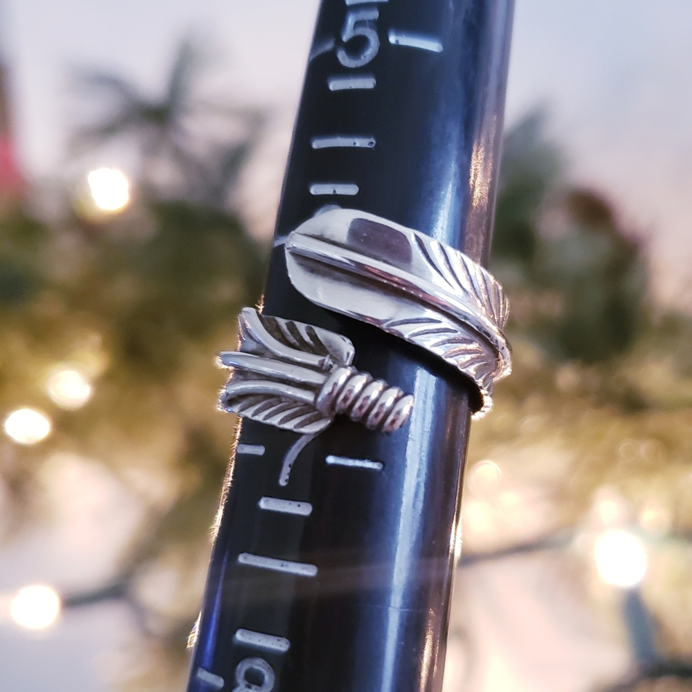 Prayer Feather Adjustable Ring Sterling Silver Na… - image 2
